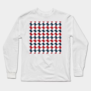 Red and Navy Blue Nautical Waves Long Sleeve T-Shirt